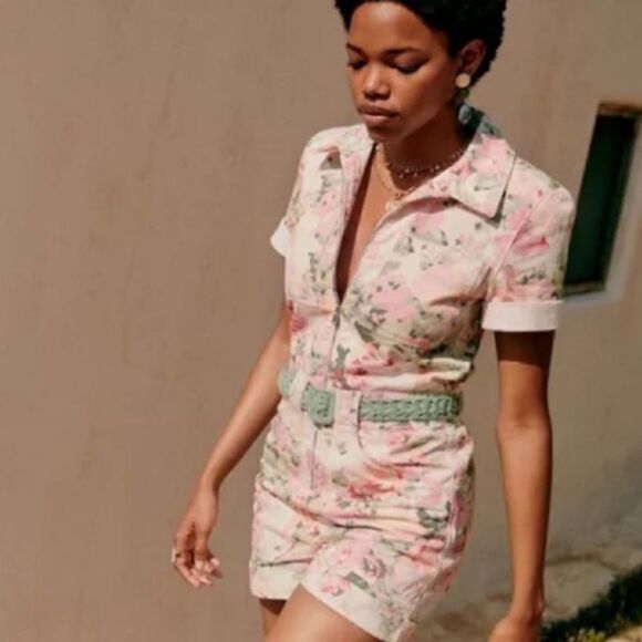 Sezane Luther Floral Denim Romper - Picture 1 of 4